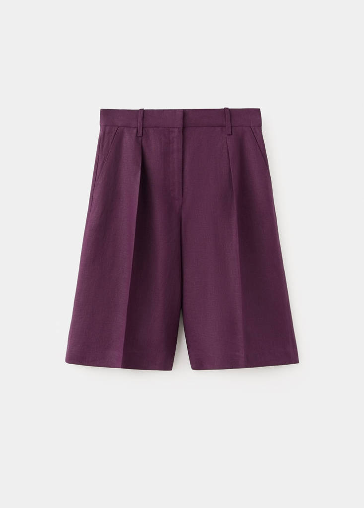 Straight linen Bermuda shorts — Purple