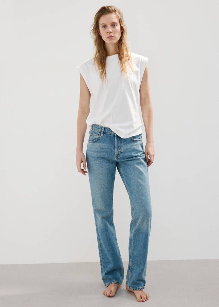 Short-sleeved t-shirt with shoulder pads — White
