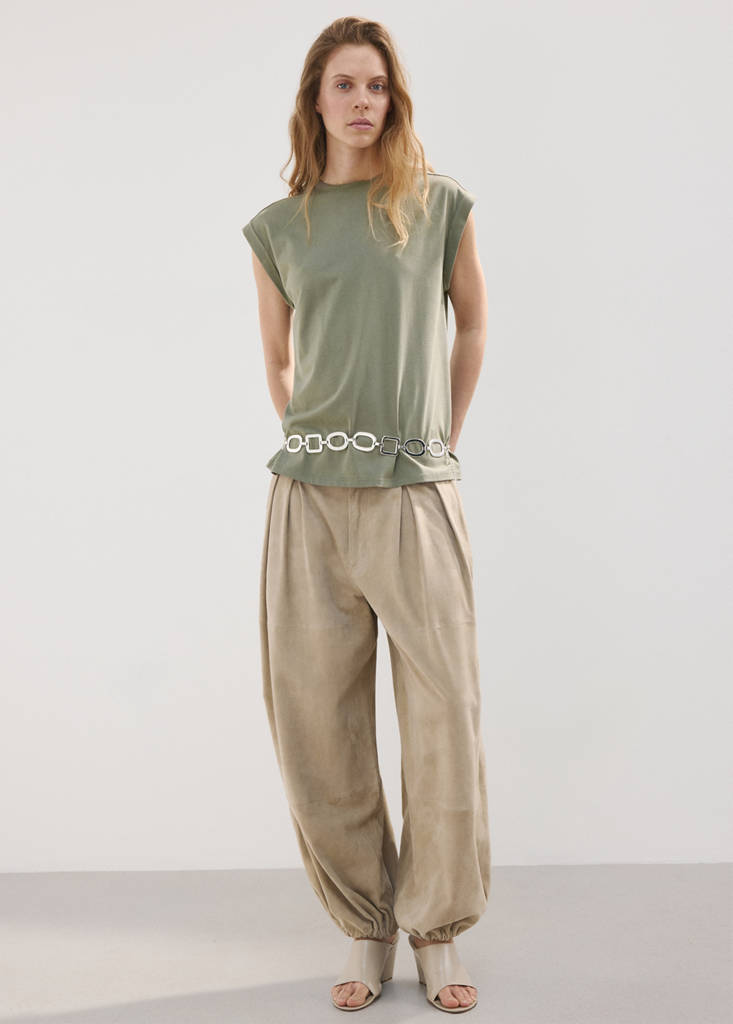 Short-sleeved t-shirt with shoulder pads — Khaki