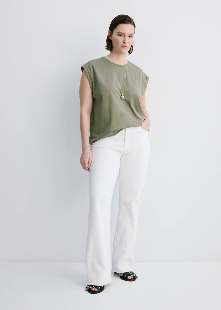 Short-sleeved t-shirt with shoulder pads — Khaki