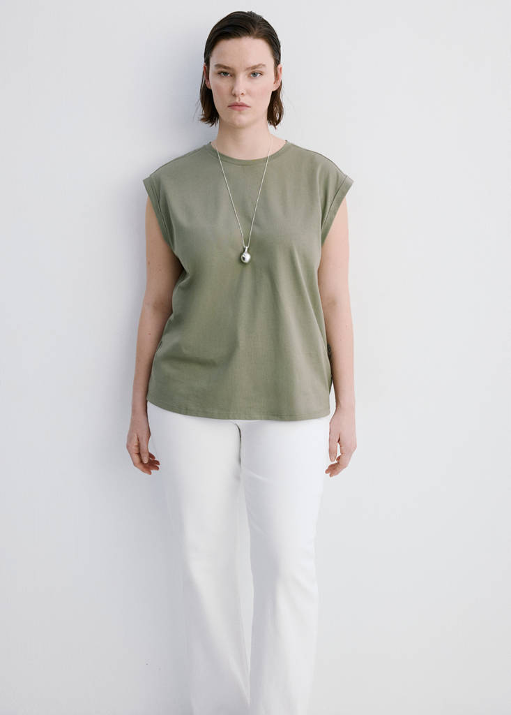 Short-sleeved t-shirt with shoulder pads — Khaki