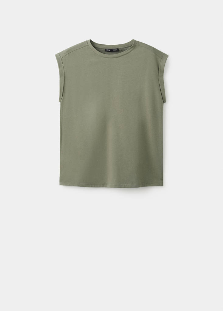 Short-sleeved t-shirt with shoulder pads — Khaki