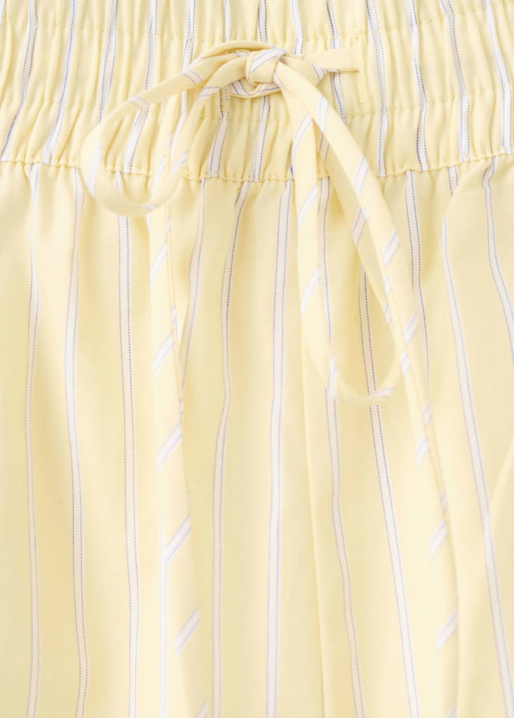 Striped poplin shorts with embroidered message — Yellow
