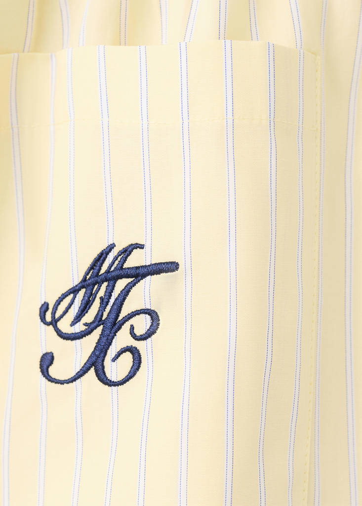 Striped poplin shorts with embroidered message — Yellow