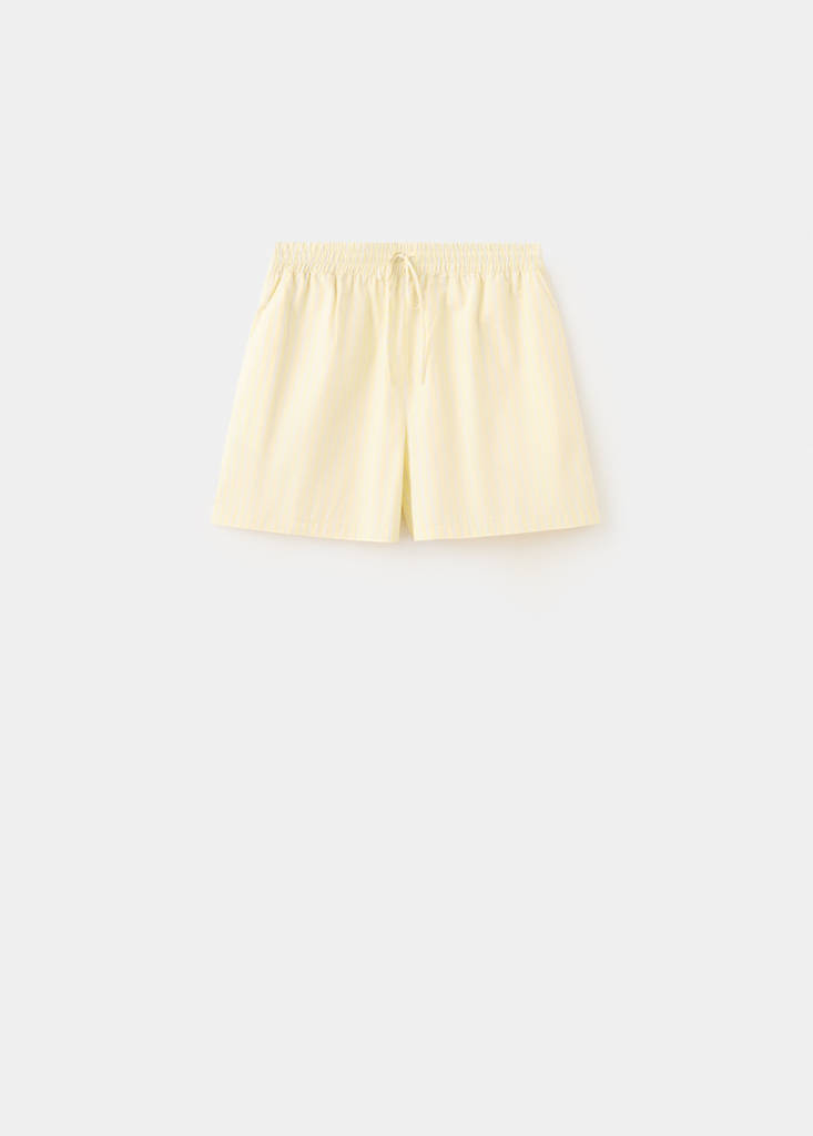 Striped poplin shorts with embroidered message — Yellow