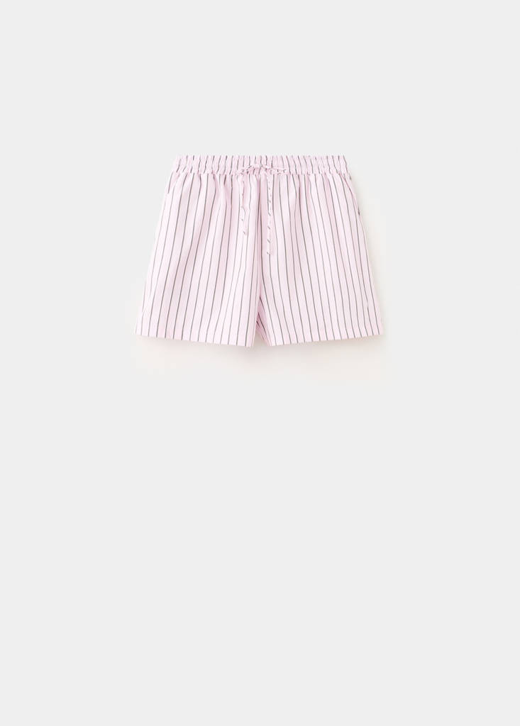Striped poplin shorts with embroidered message — Pastel Pink