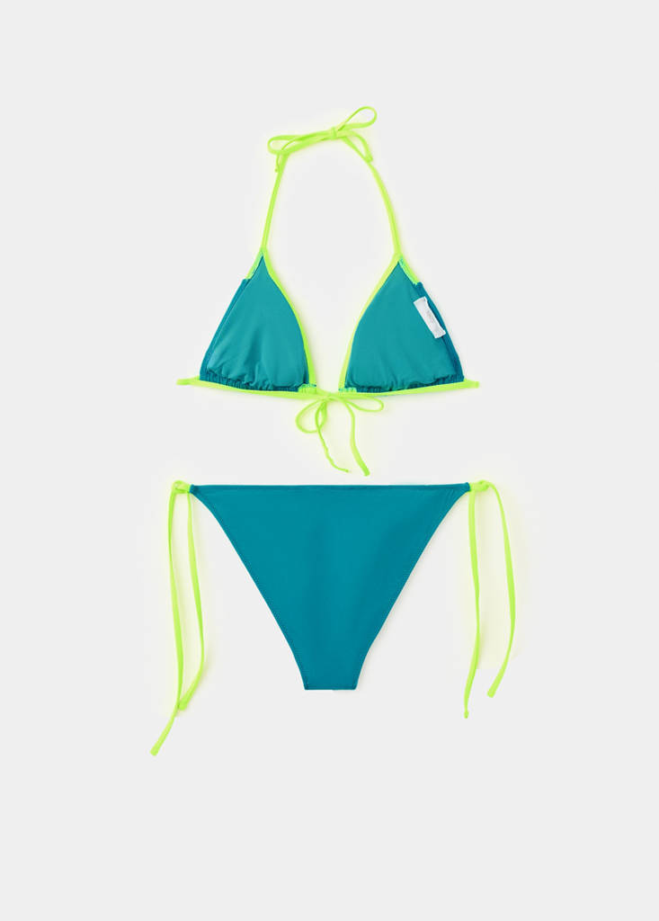 Two-tone bikini with medium-rise bottoms — Turquoise