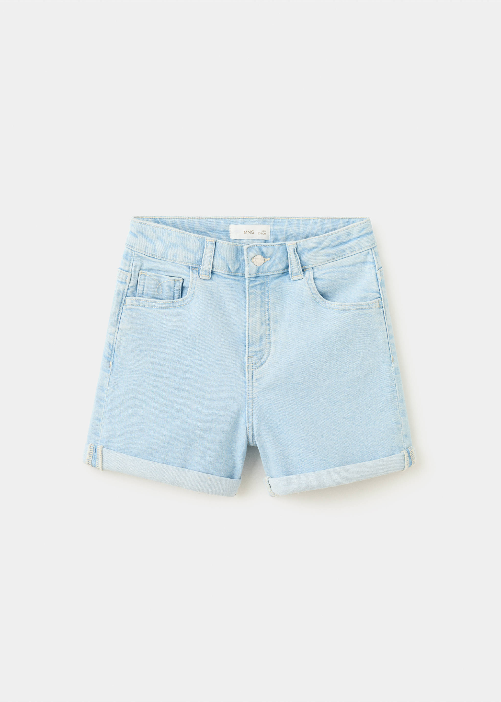 Denim shorts with turned-up hem - Article without model, Light Blue. Ref: 27077780-00.