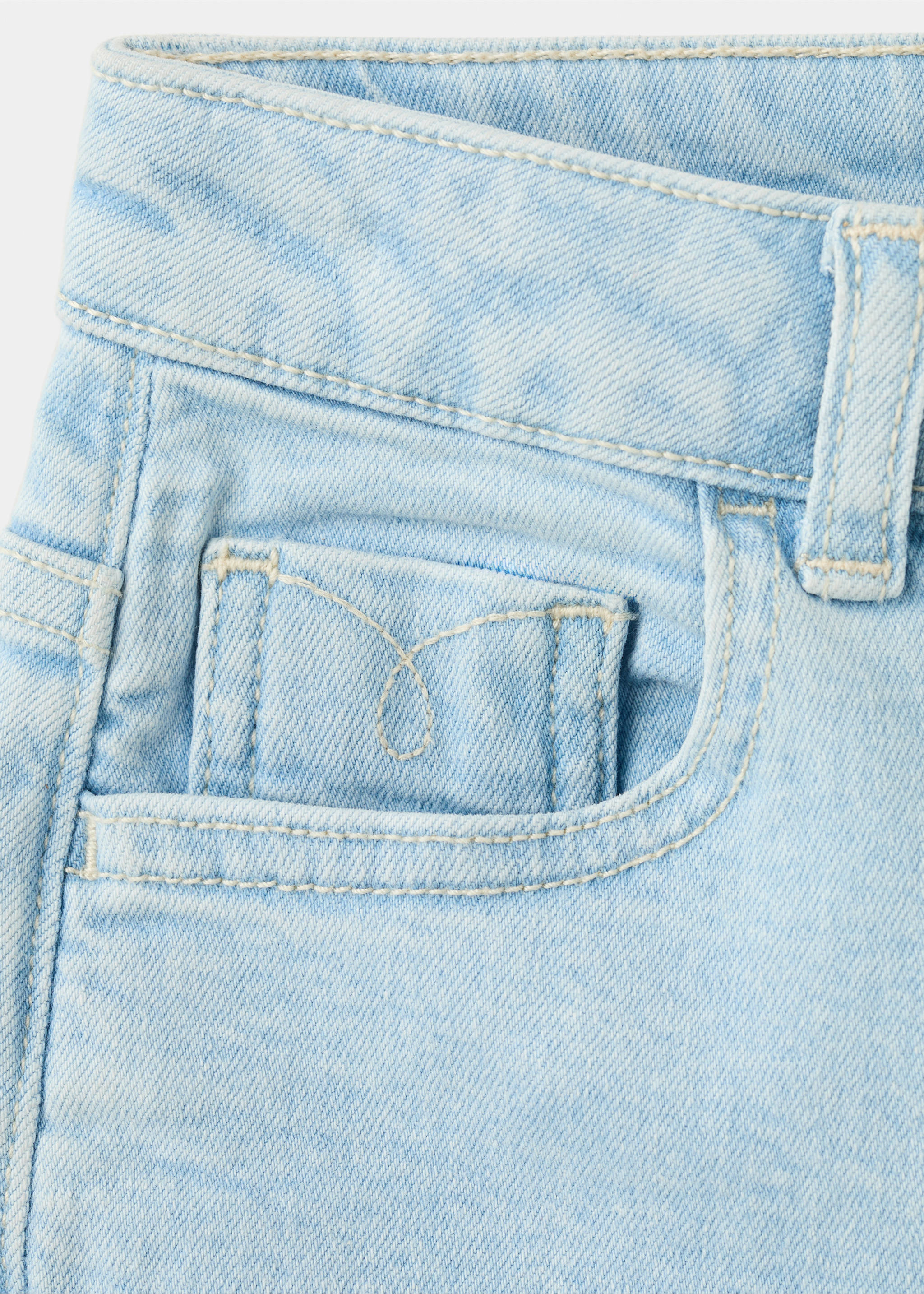 Denim shorts with turned-up hem - Details of the article 0, Light Blue. Ref: 27077780-00.