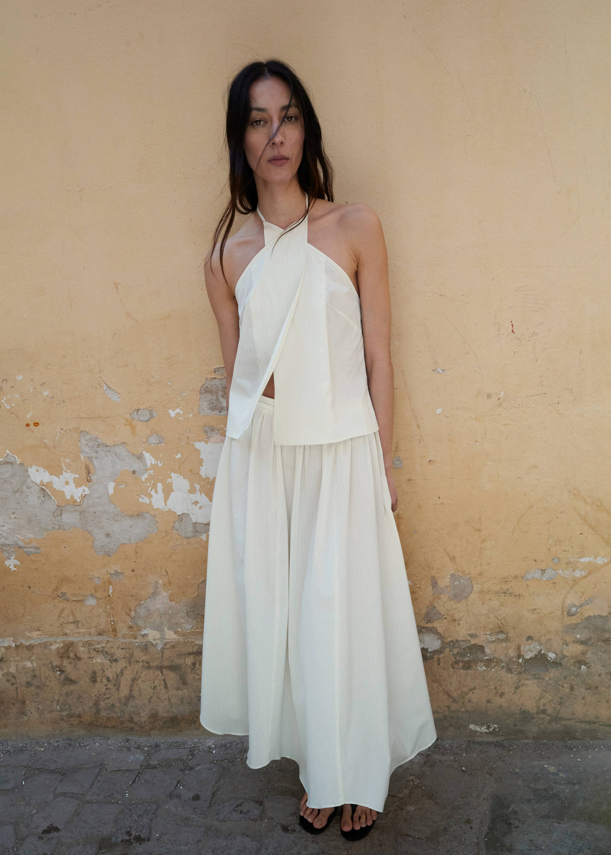 Striped halter neck top - General plane