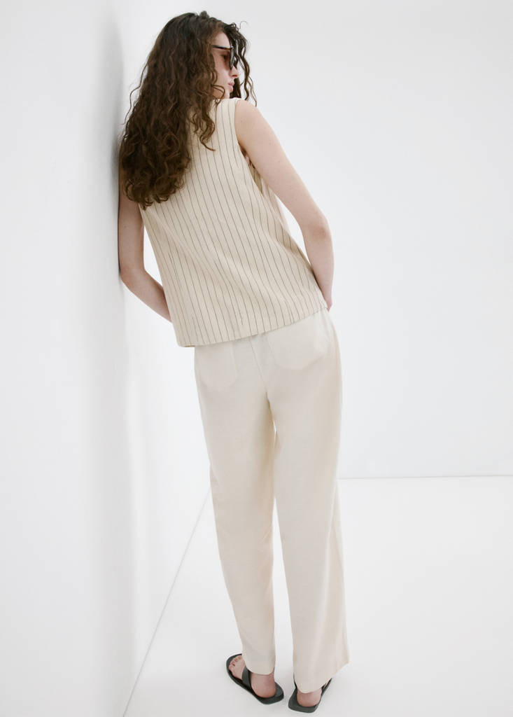 Linen high-waist trousers — Beige
