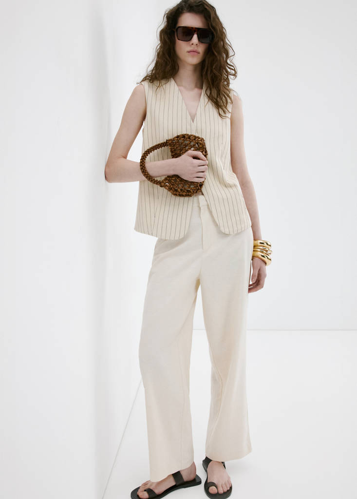 Linen high-waist trousers — Beige