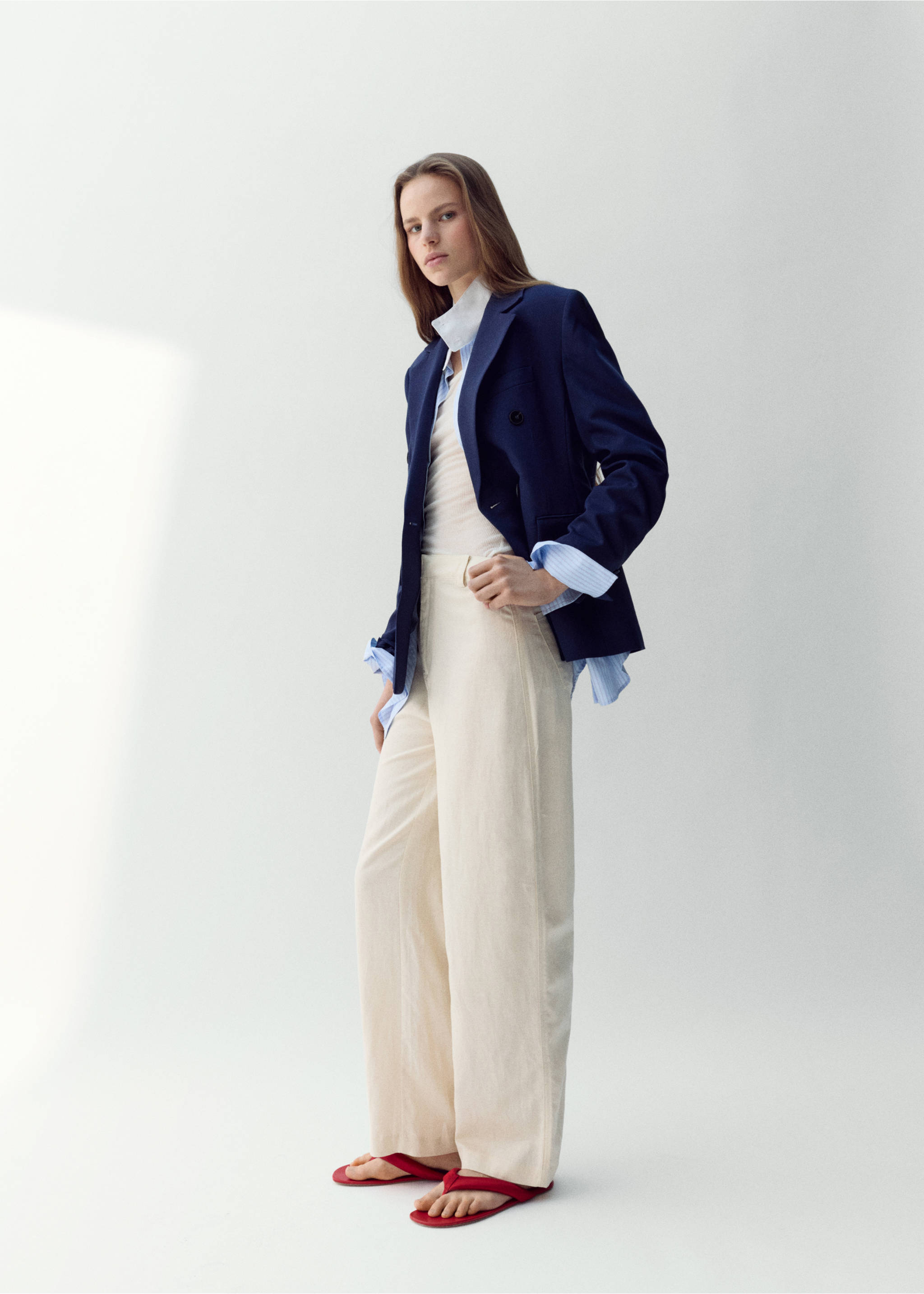 Linen high-waist trousers - General plane, Beige. Ref: 27077783-01.