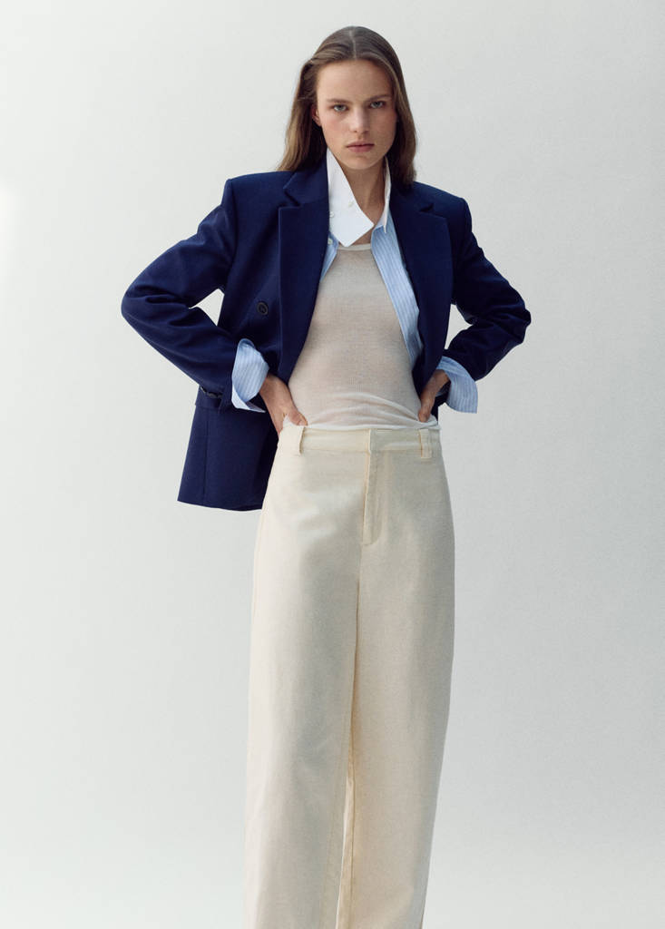 Linen high-waist trousers — Beige