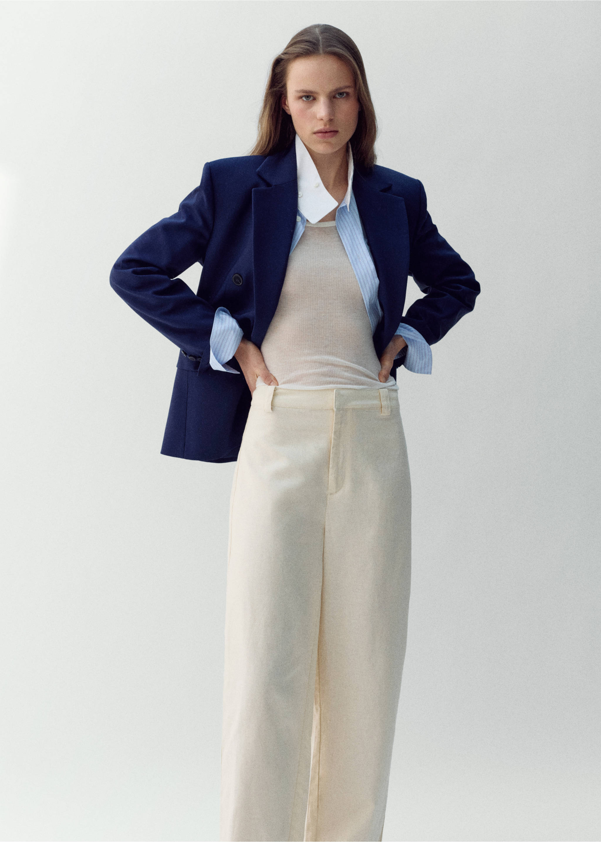 Linen high-waist trousers - Medium plane, Beige. Ref: 27077783-01.