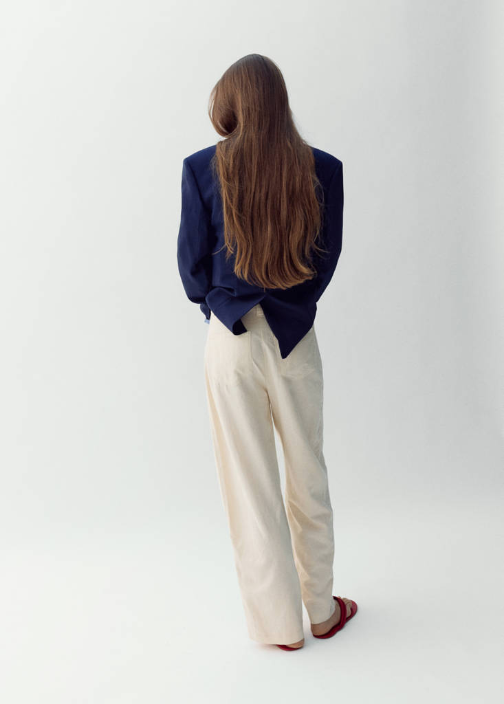 Linen high-waist trousers — Beige