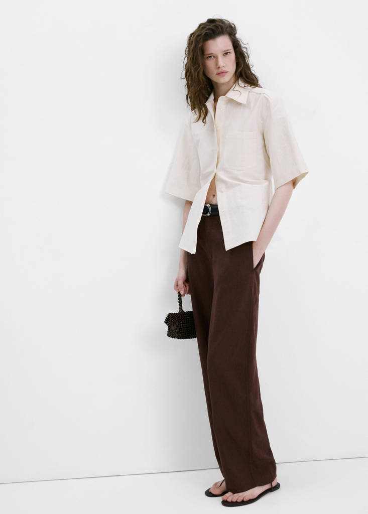 Linen high-waist trousers — Chocolate