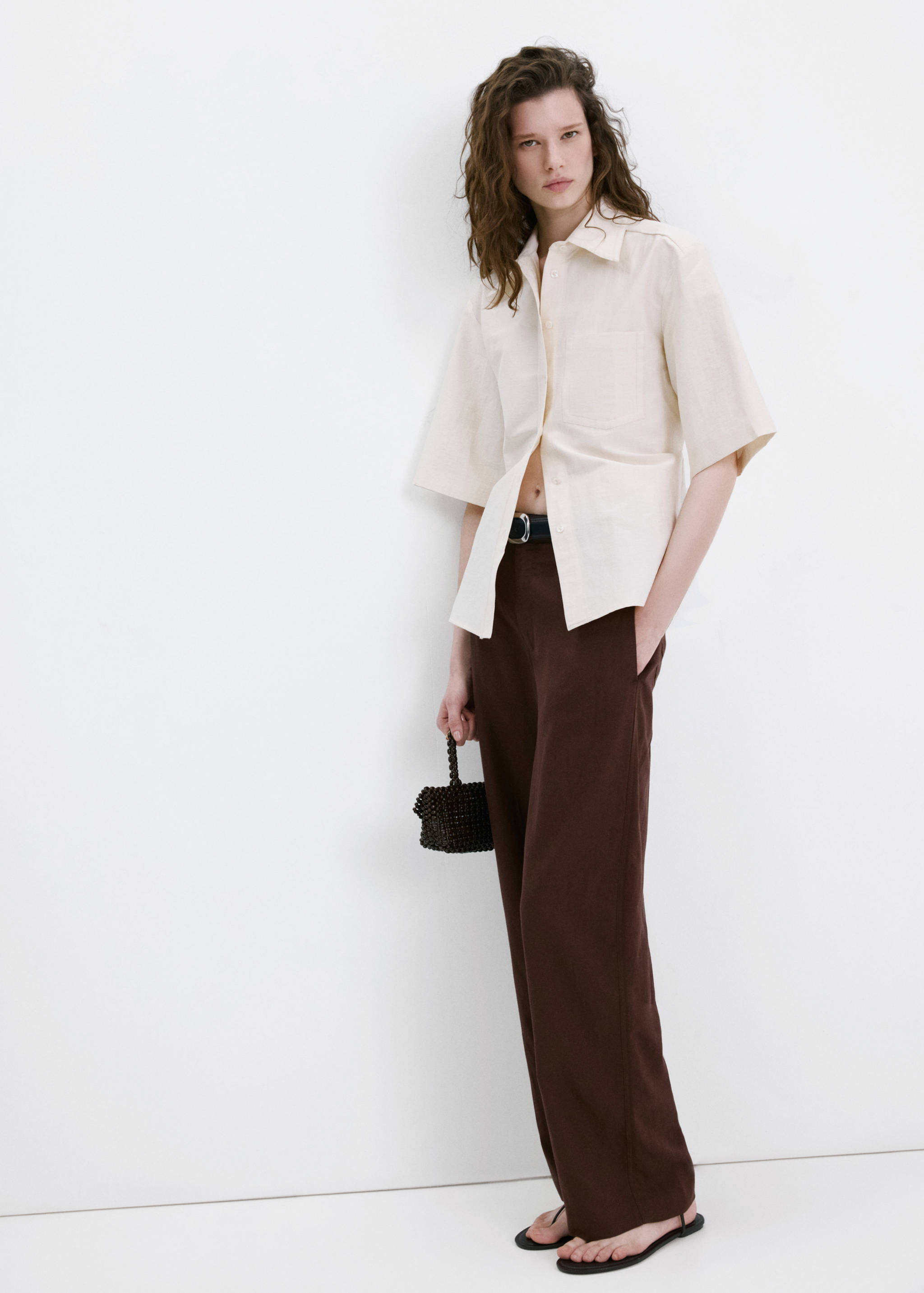 Linen high-waist trousers - General plane