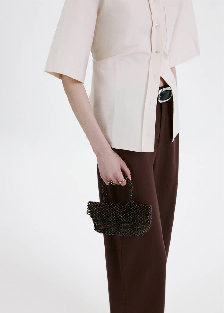Linen high-waist trousers — Chocolate