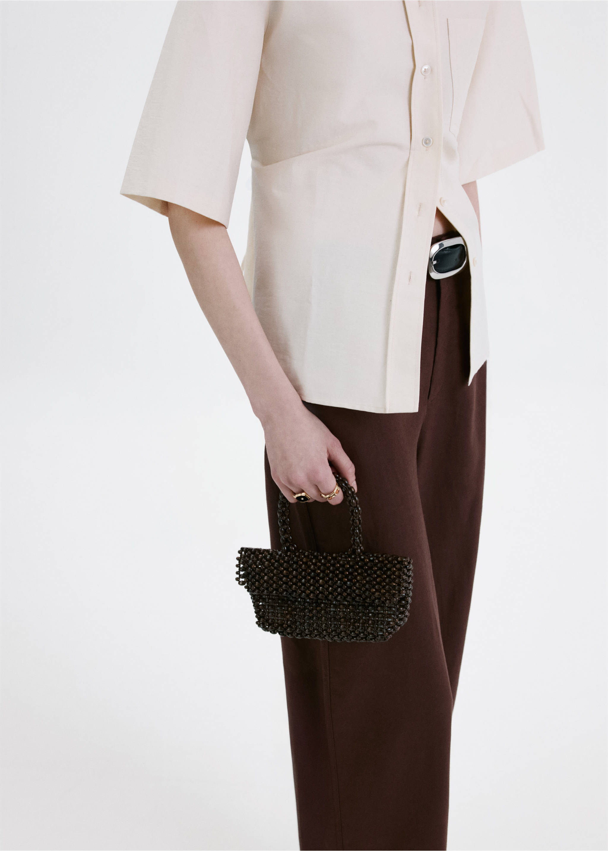 Linen high-waist trousers - Medium plane, Chocolate. Ref: 27077783-00.