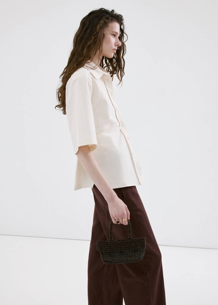 Linen high-waist trousers — Chocolate