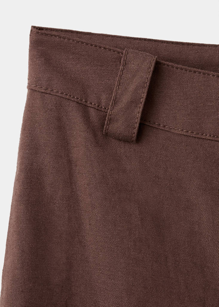 Linen high-waist trousers — Chocolate