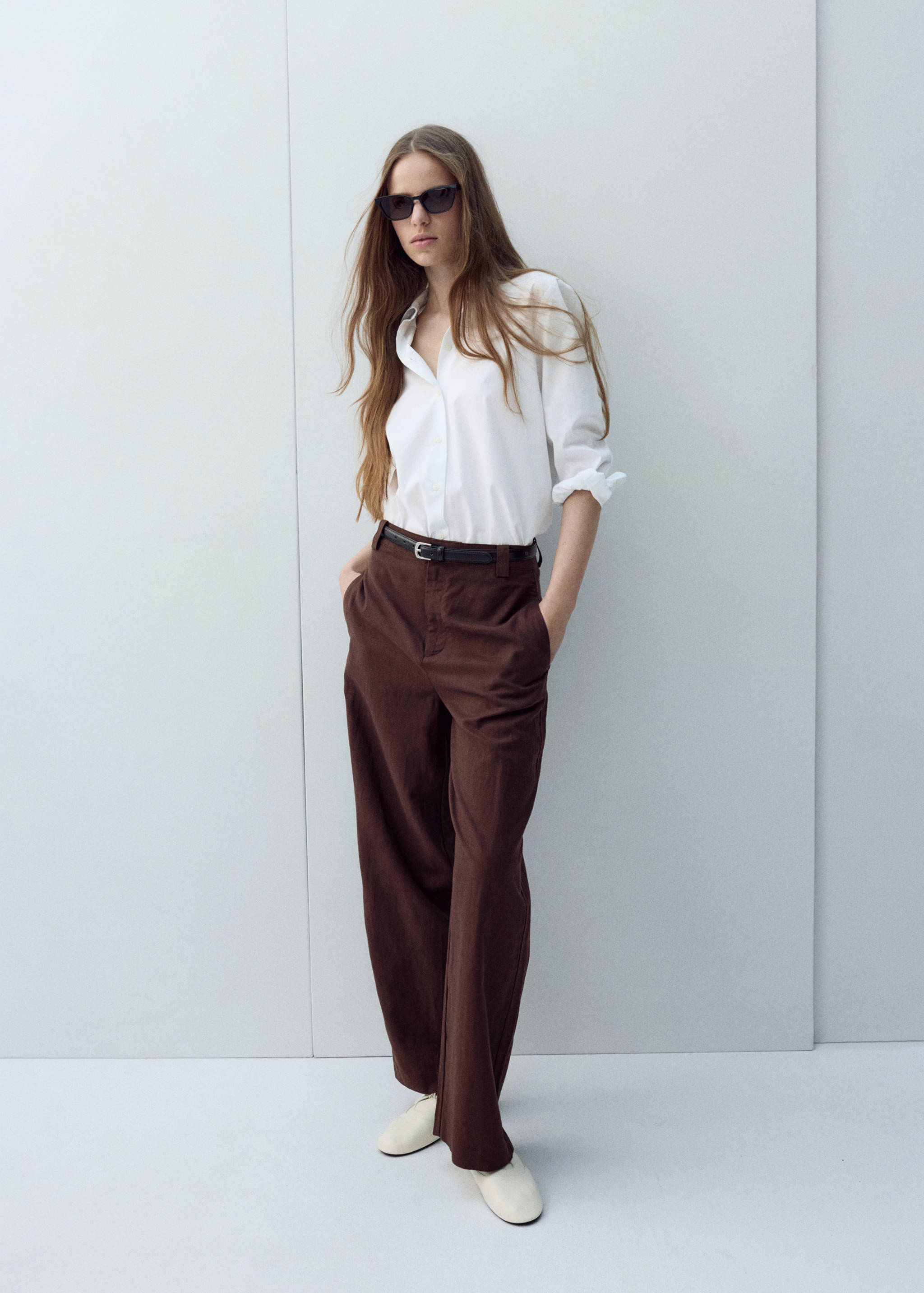 Linen high-waist trousers - General plane