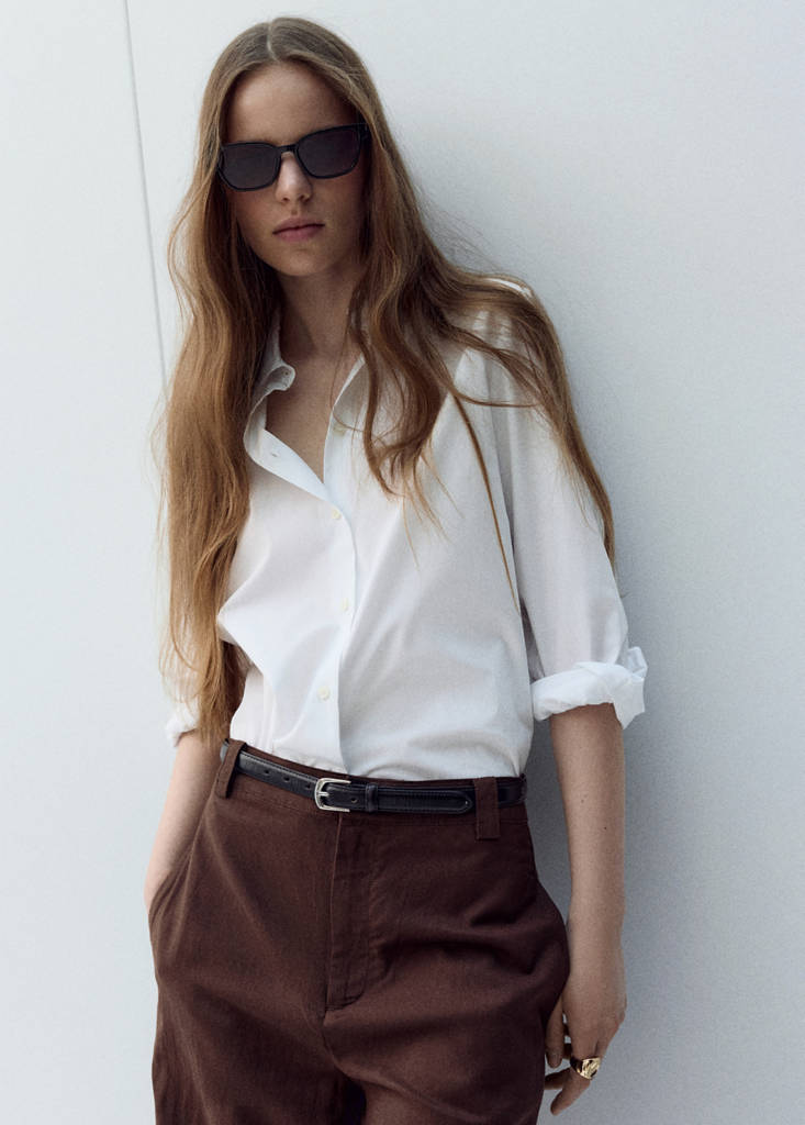 Linen high-waist trousers — Chocolate