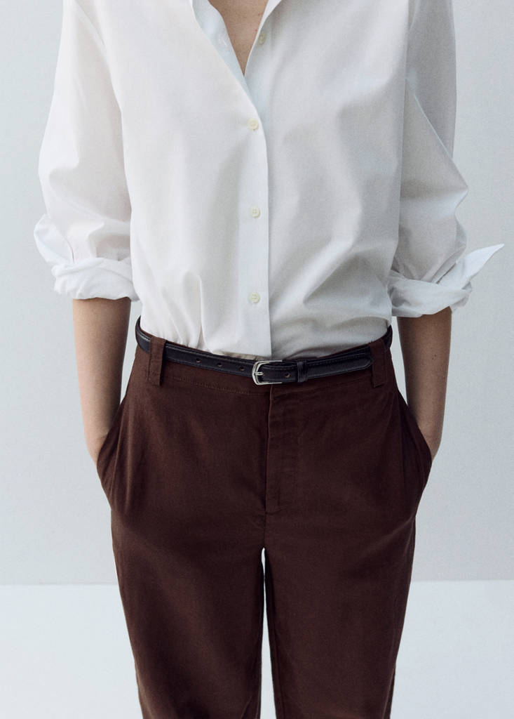 Linen high-waist trousers — Chocolate