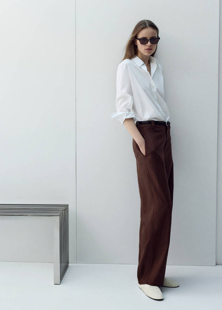 Linen high-waist trousers — Chocolate
