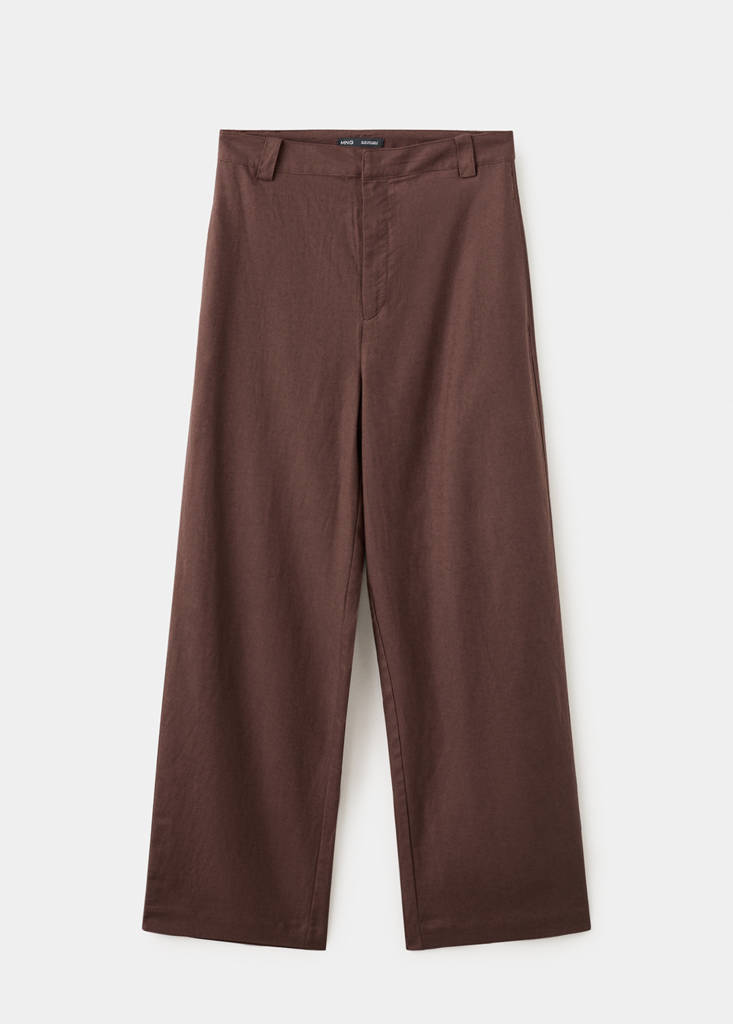 Linen high-waist trousers — Chocolate