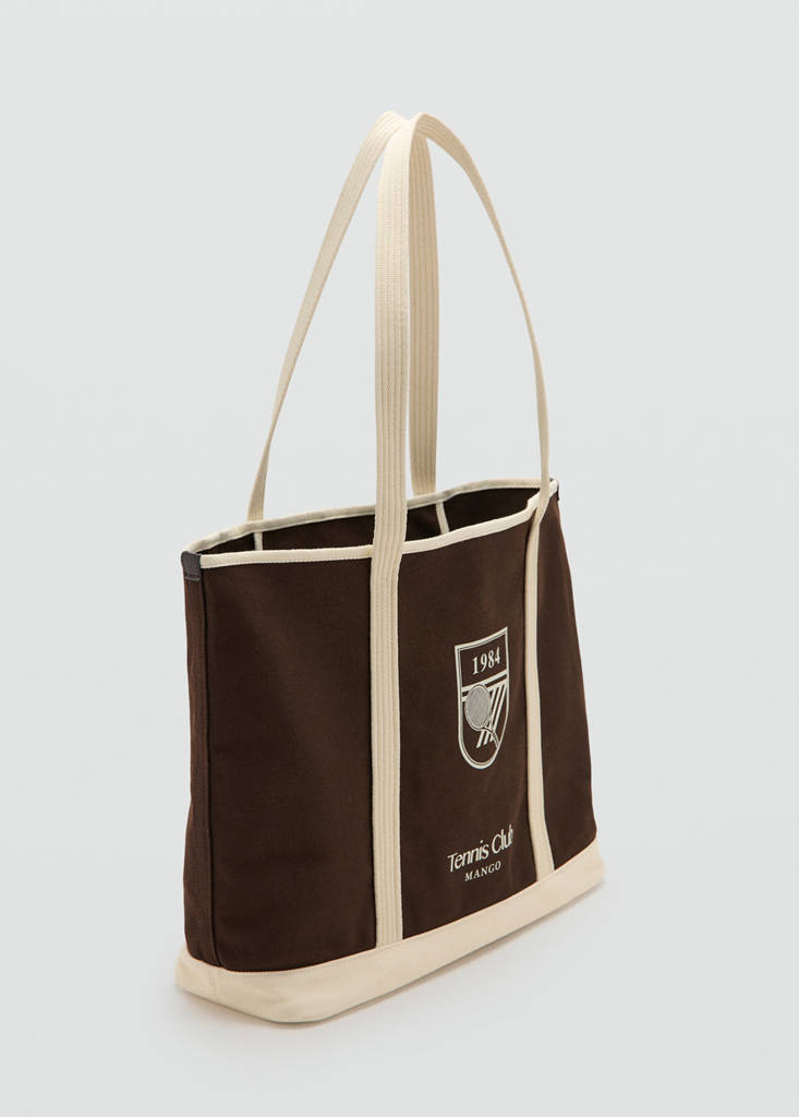Shopper bag with embroidered message — Brown