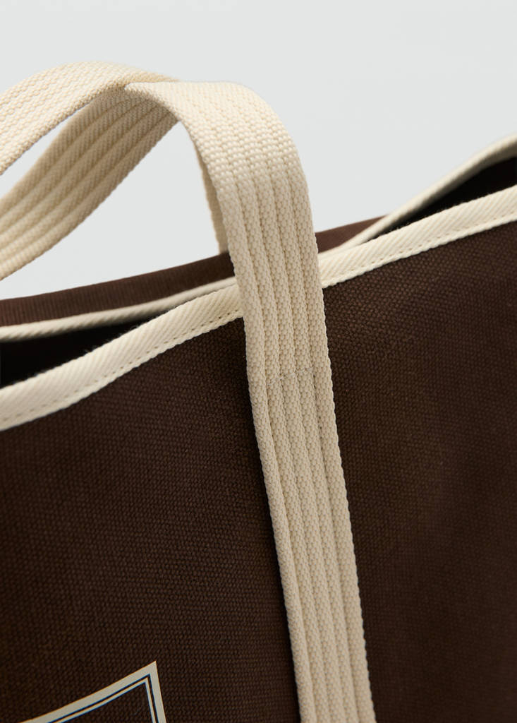 Shopper bag with embroidered message — Brown