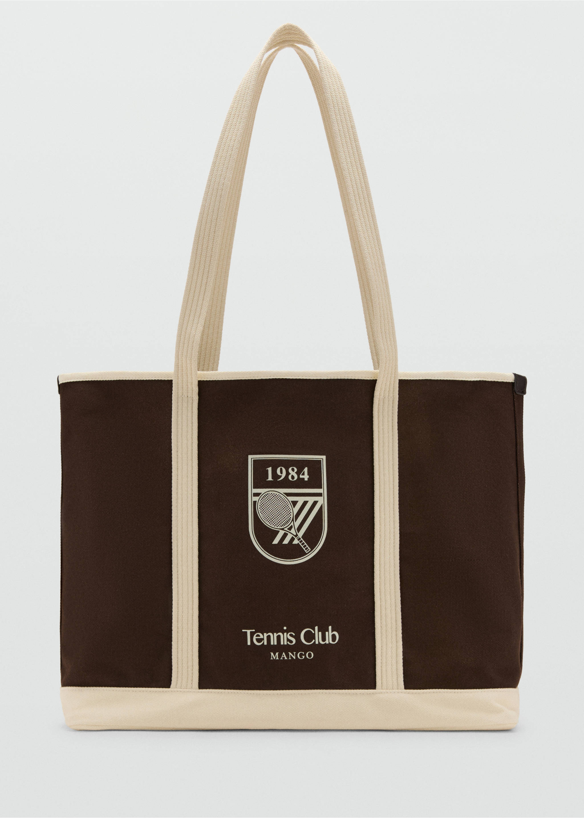 Shopper bag with embroidered message - Article without model, Brown. Ref: 27077784-00.