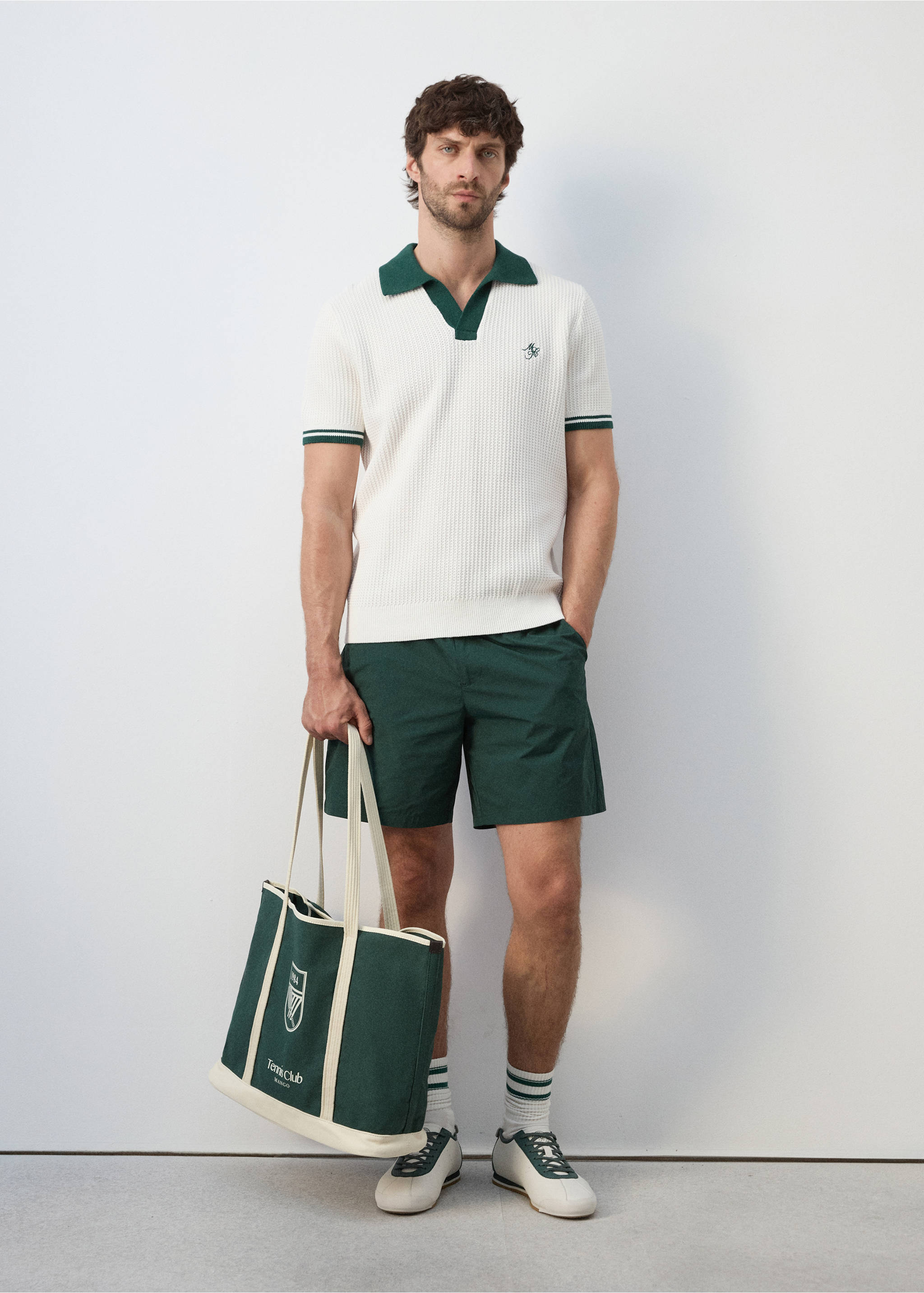 Сумка шоппер с вышитой надписью - Общий план, Хаки. Ref: 27077784-00.