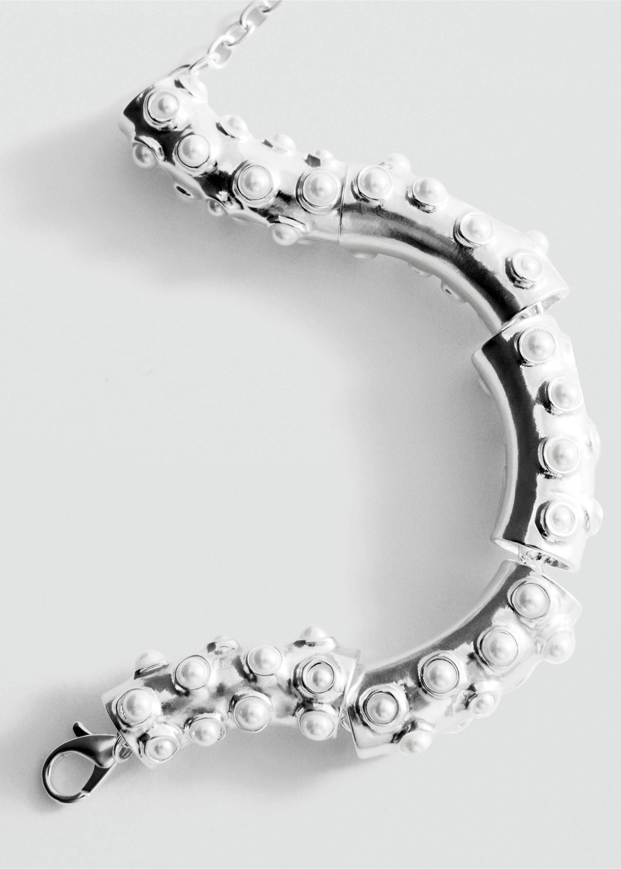 Bracelet with pearl appliques - Medium plane, Silver. Ref: 27077797-00.