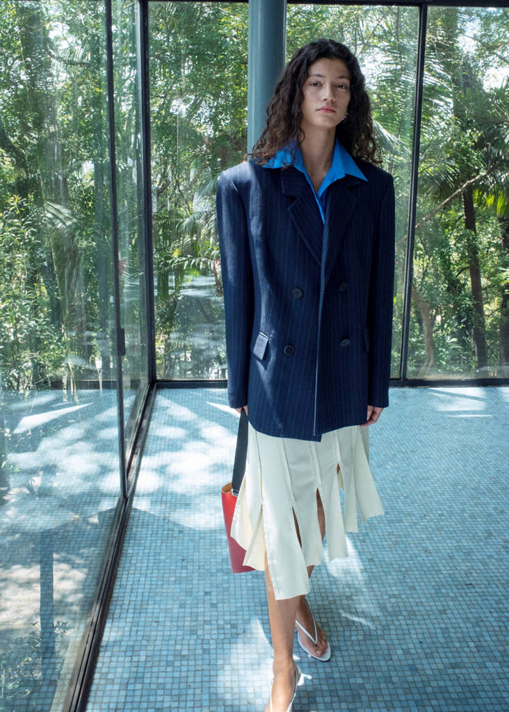 Midi skirt with pleated asymmetric hem — Sand