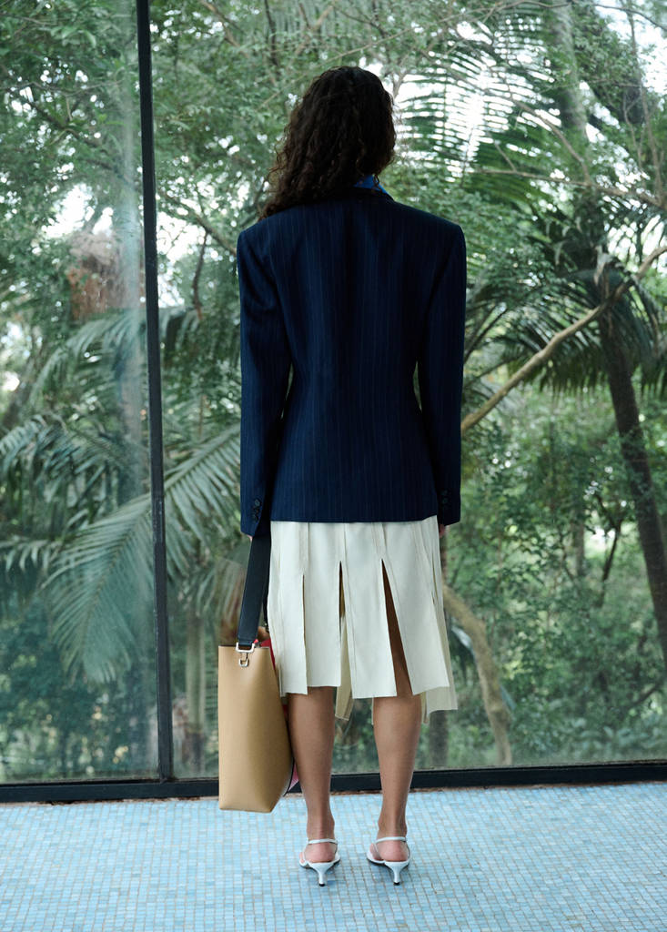 Midi skirt with pleated asymmetric hem — Sand
