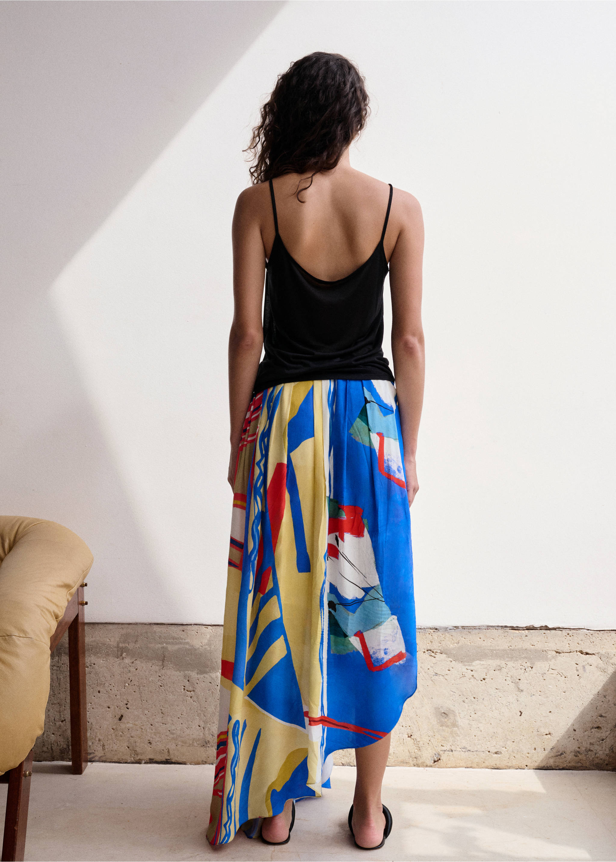 Asymmetrical printed skirt - Reverse of the article, Blue. Ref: 27077801-00.