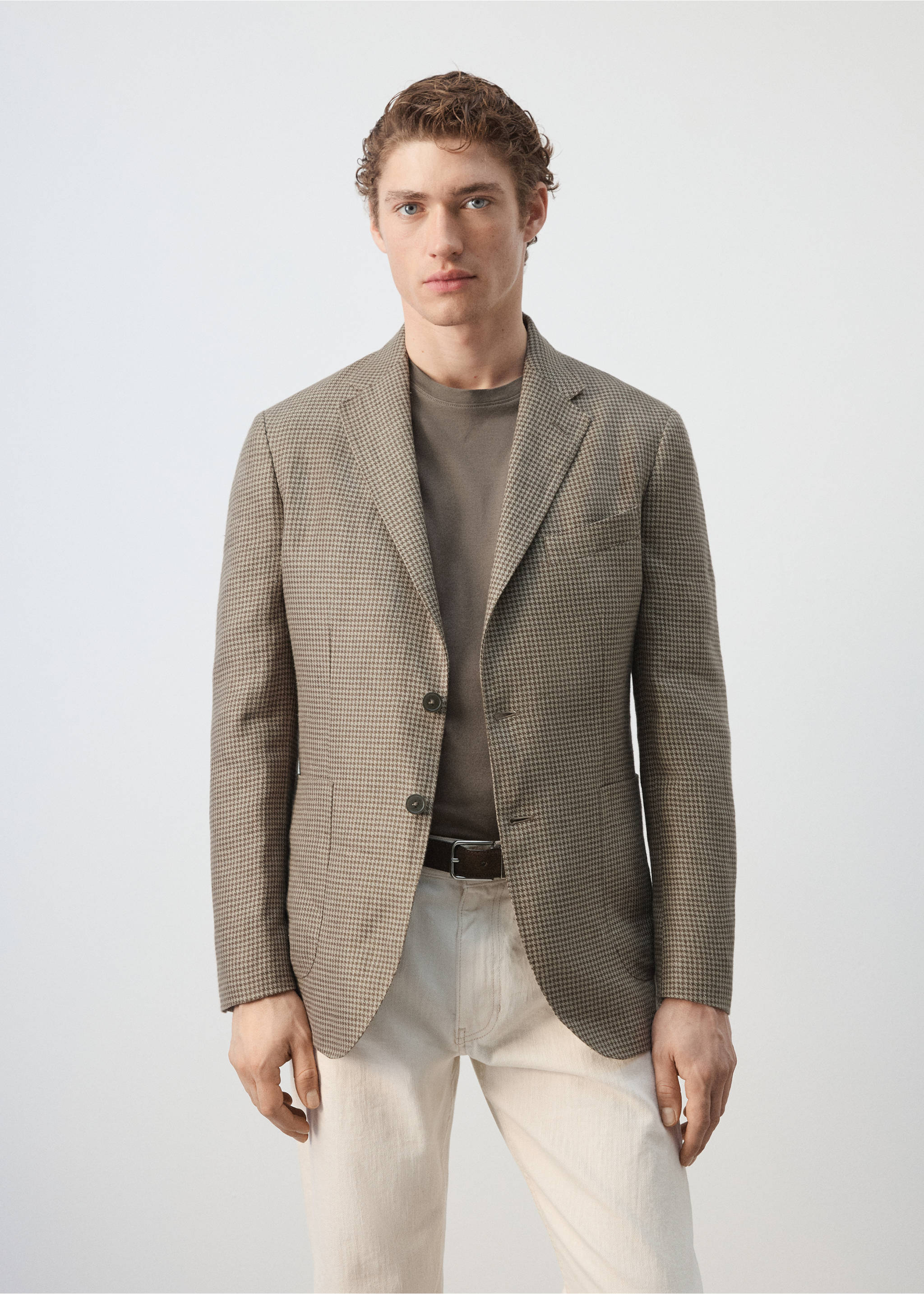 100% linen jacket with patch pockets - Medium plane, Brown. Ref: 27077891-03.