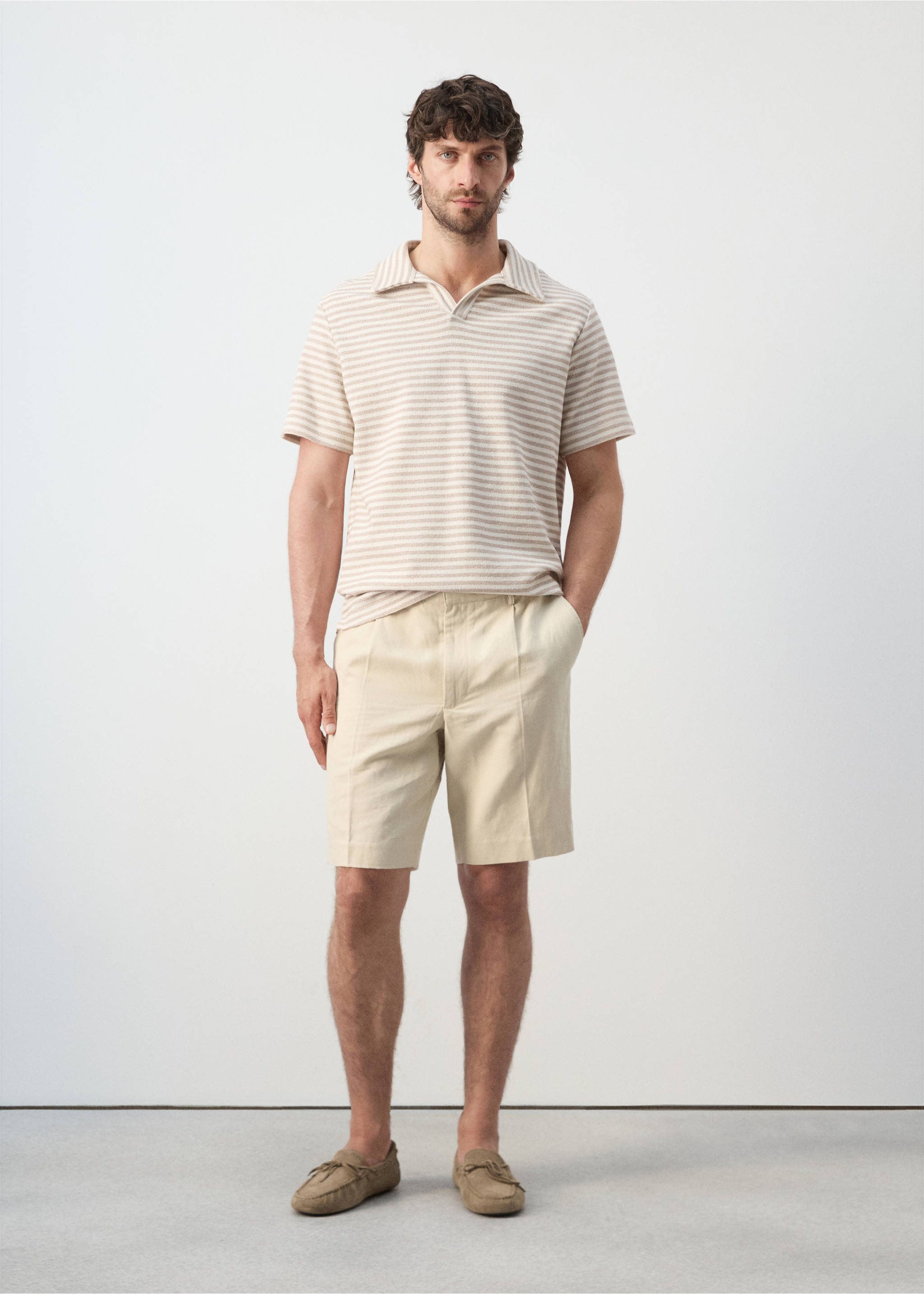 Regular fit textured stripe polo - General plane, Beige. Ref: 27077896-00.