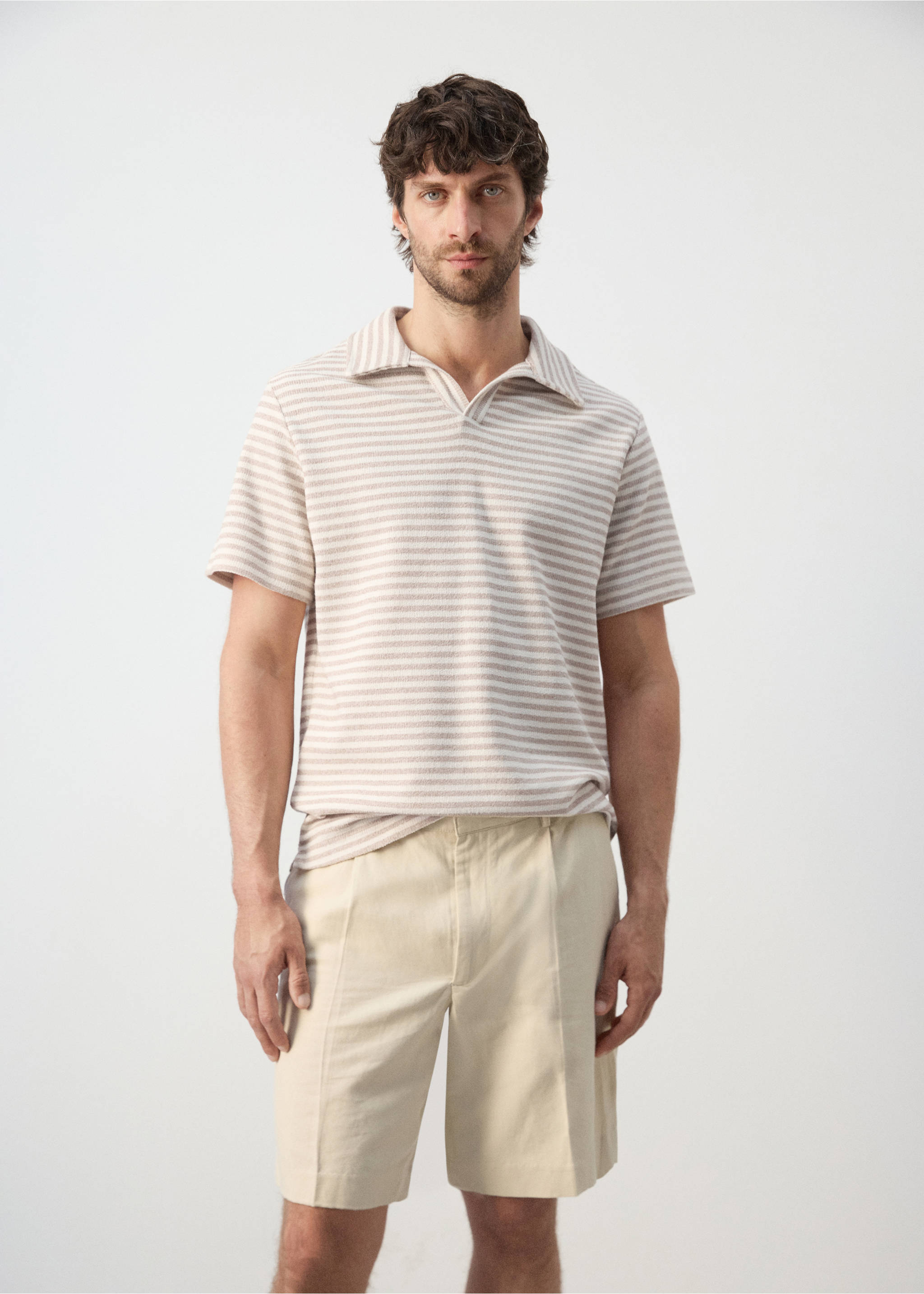 Regular fit textured stripe polo - Medium plane, Beige. Ref: 27077896-00.