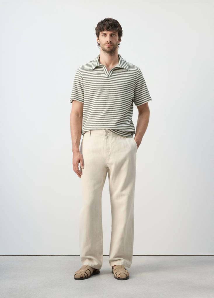 Regular fit textured stripe polo — Forest Green