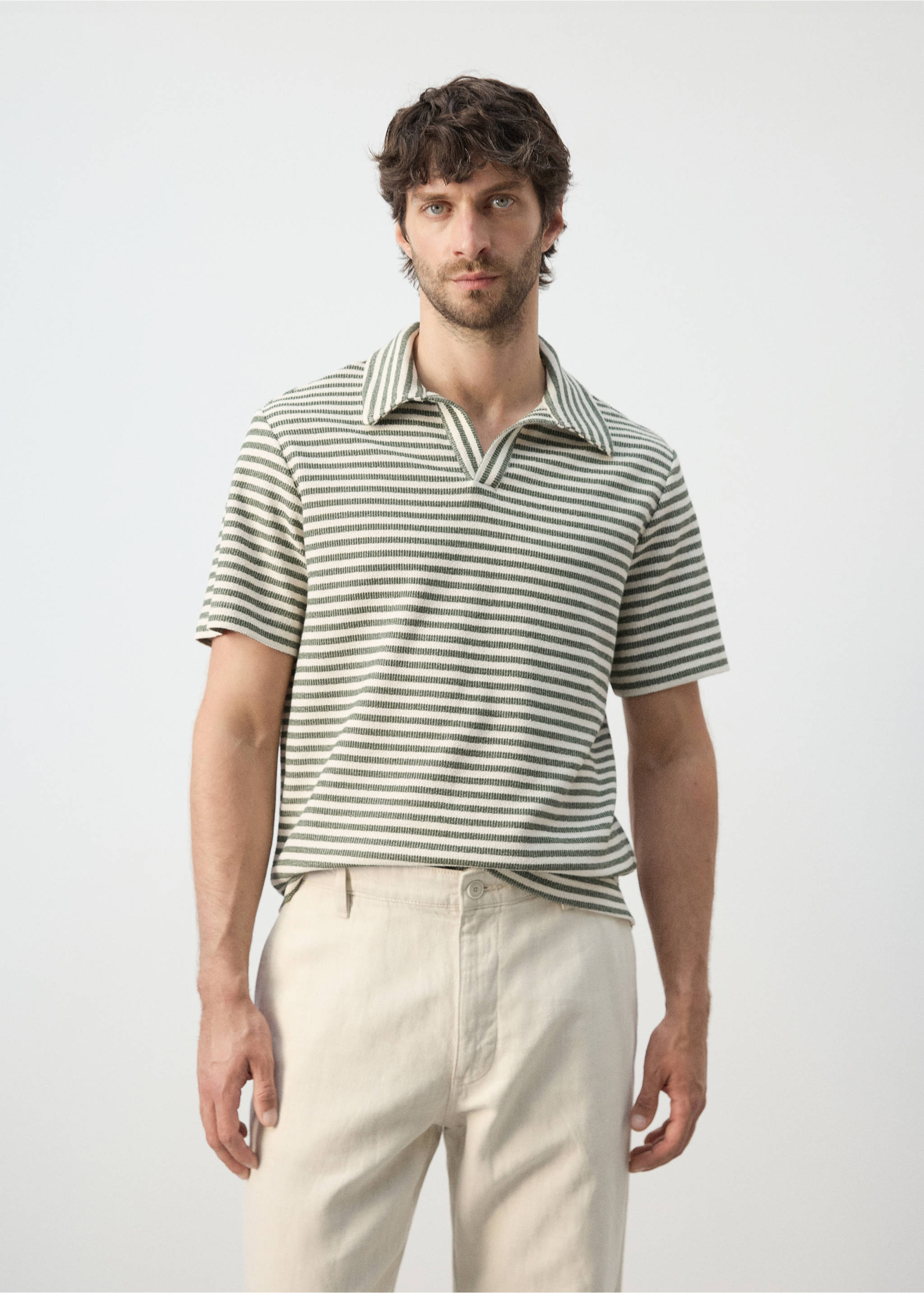 Regular fit textured stripe polo - Medium plane, Forest Green. Ref: 27077896-00.
