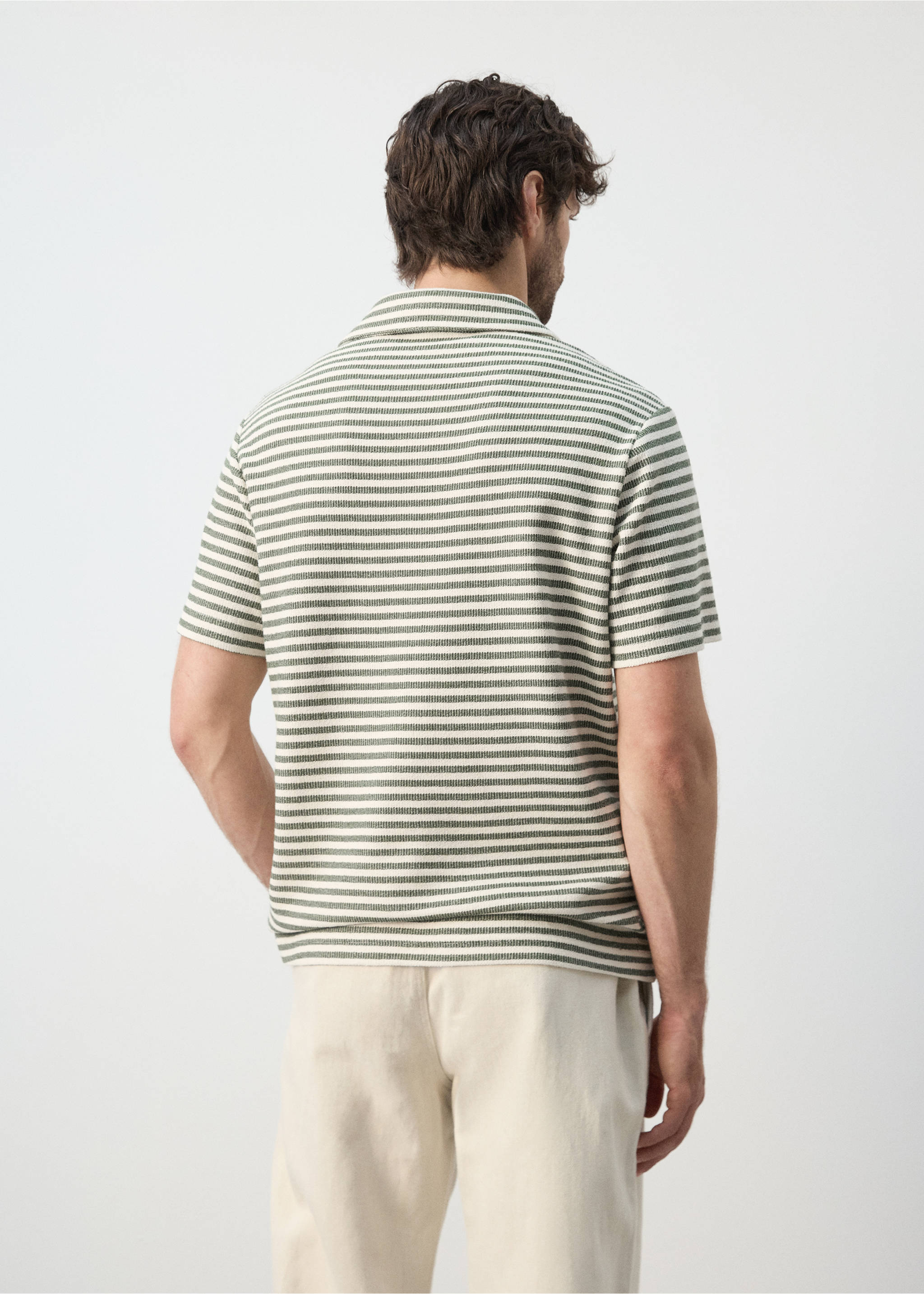 Regular fit textured stripe polo - Reverse of the article, Forest Green. Ref: 27077896-00.