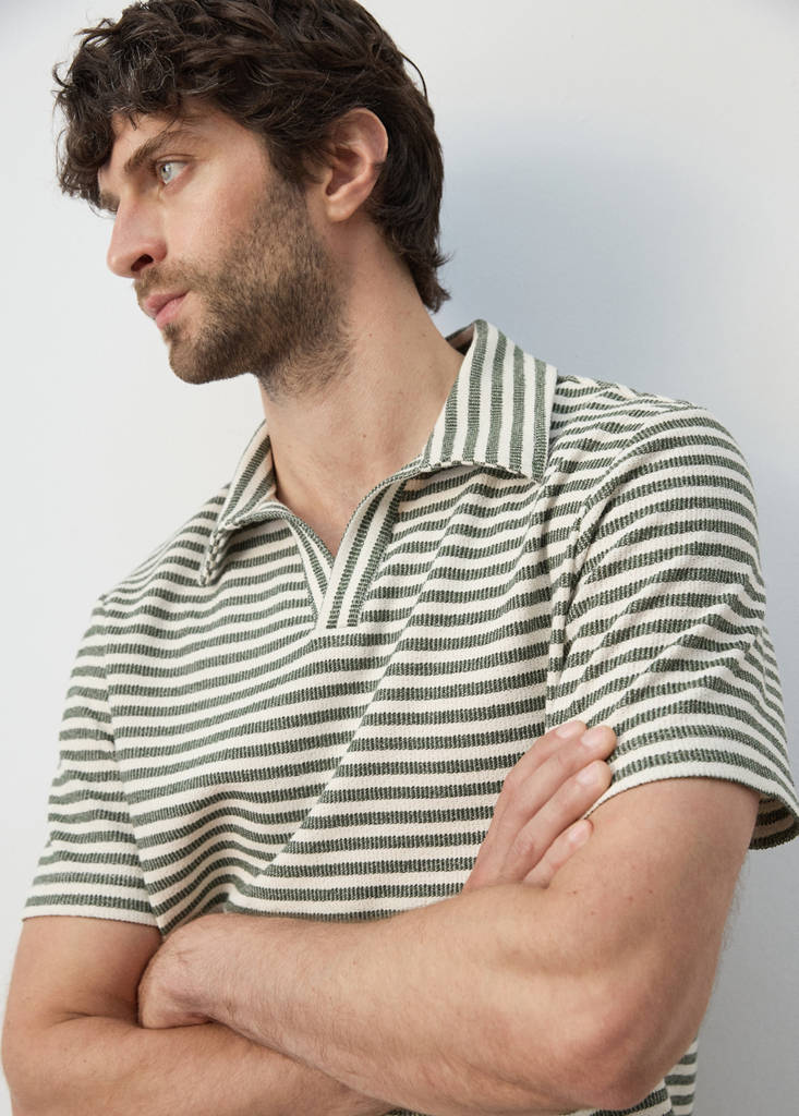 Regular fit textured stripe polo — Forest Green