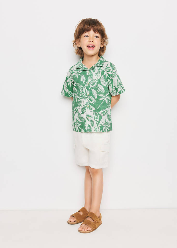 Floral-print cotton shirt — Green