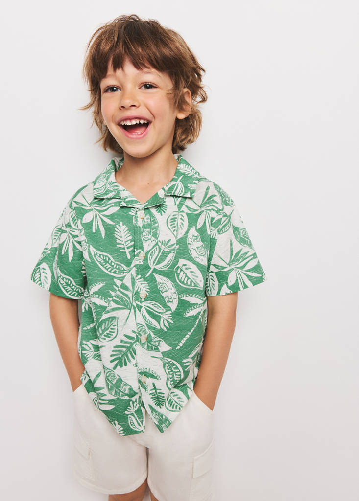 Floral-print cotton shirt — Green