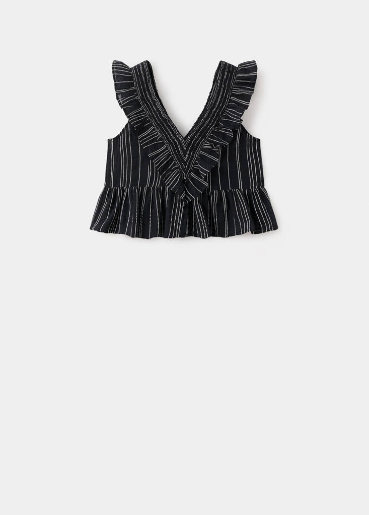 Ruffles embroidered top — Black