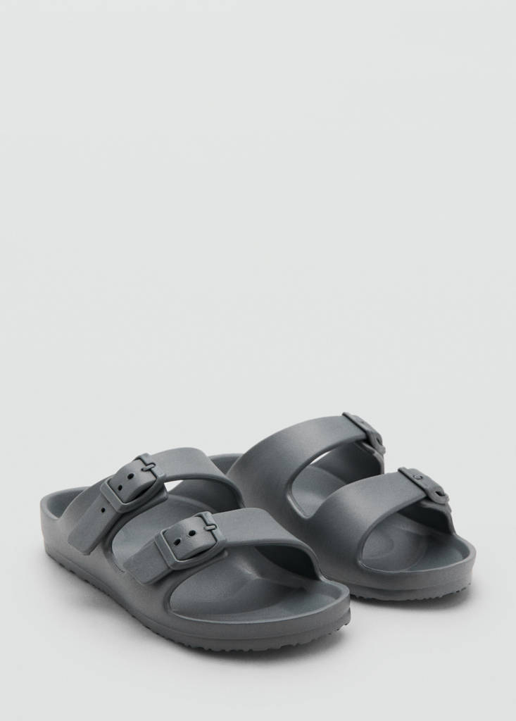 Rubberised buckle sandals — Charcoal